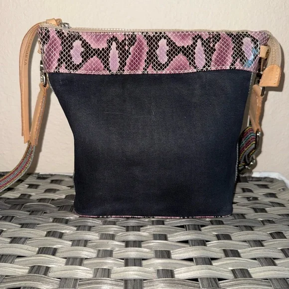 Consuela Crossbody Bag – Pink Python Print & Black Canvas with Rainbow Strap - Picture 17 of 17